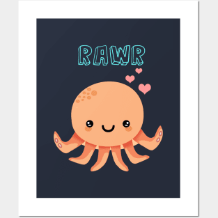 Cute Kawaii Baby Octopus Rawr Posters and Art